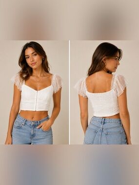 Arula White Hook-and-Eye Milkmaid Crop Top - Size X (NWOT)